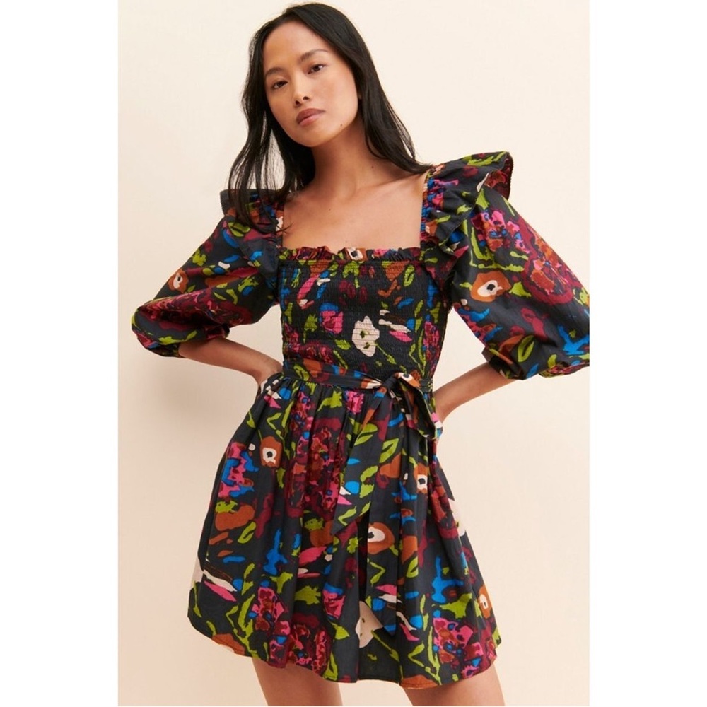 Cleobella Womens Black Floral Kira Mini Smocked Dress